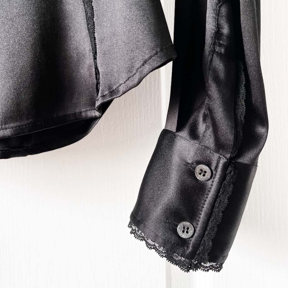 D&G Jet Black Silk & Lace Trim Fitted Shirt - Picture 8 of 16